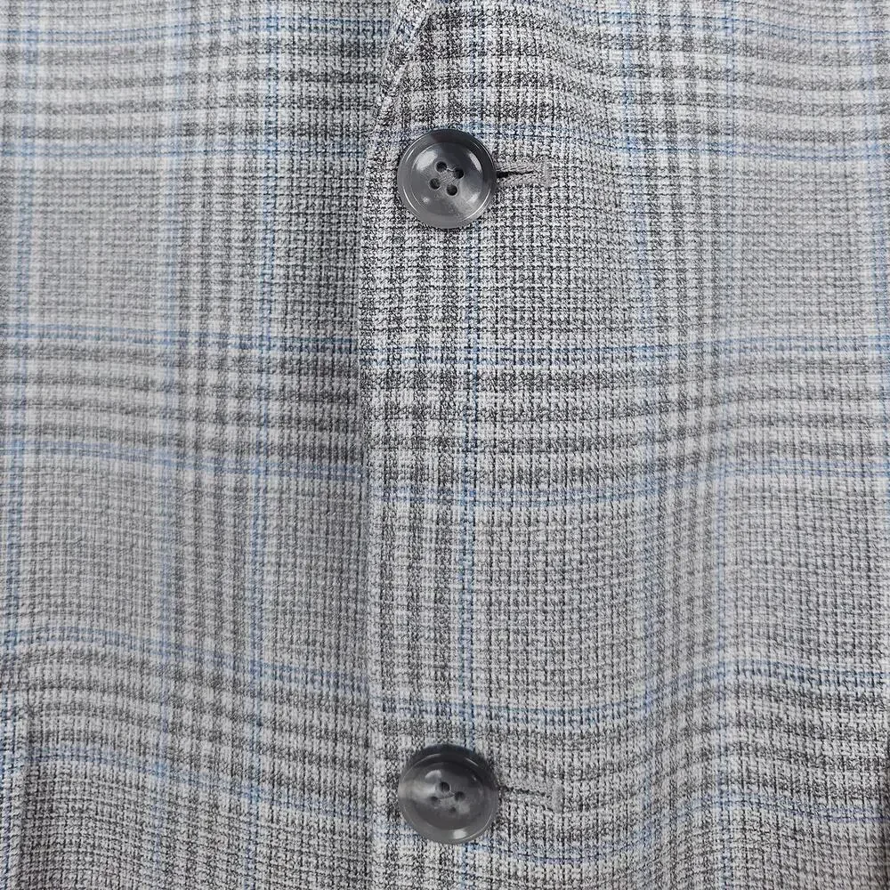 Tommy Hilfiger Mens Modern Fit Sport Coat 46L Light Grey Blue Plaid Stretch NWT